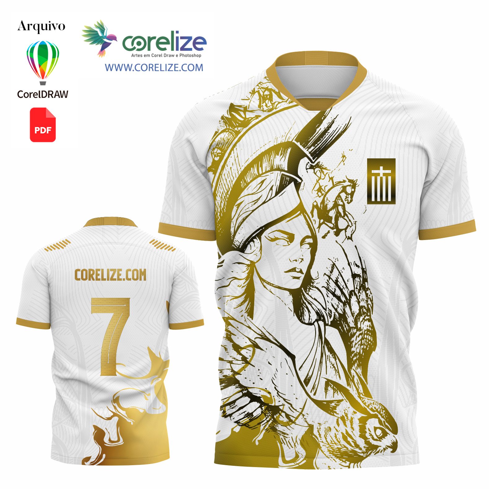 Arte Deusa Atena futebol para sublimação de camiseta