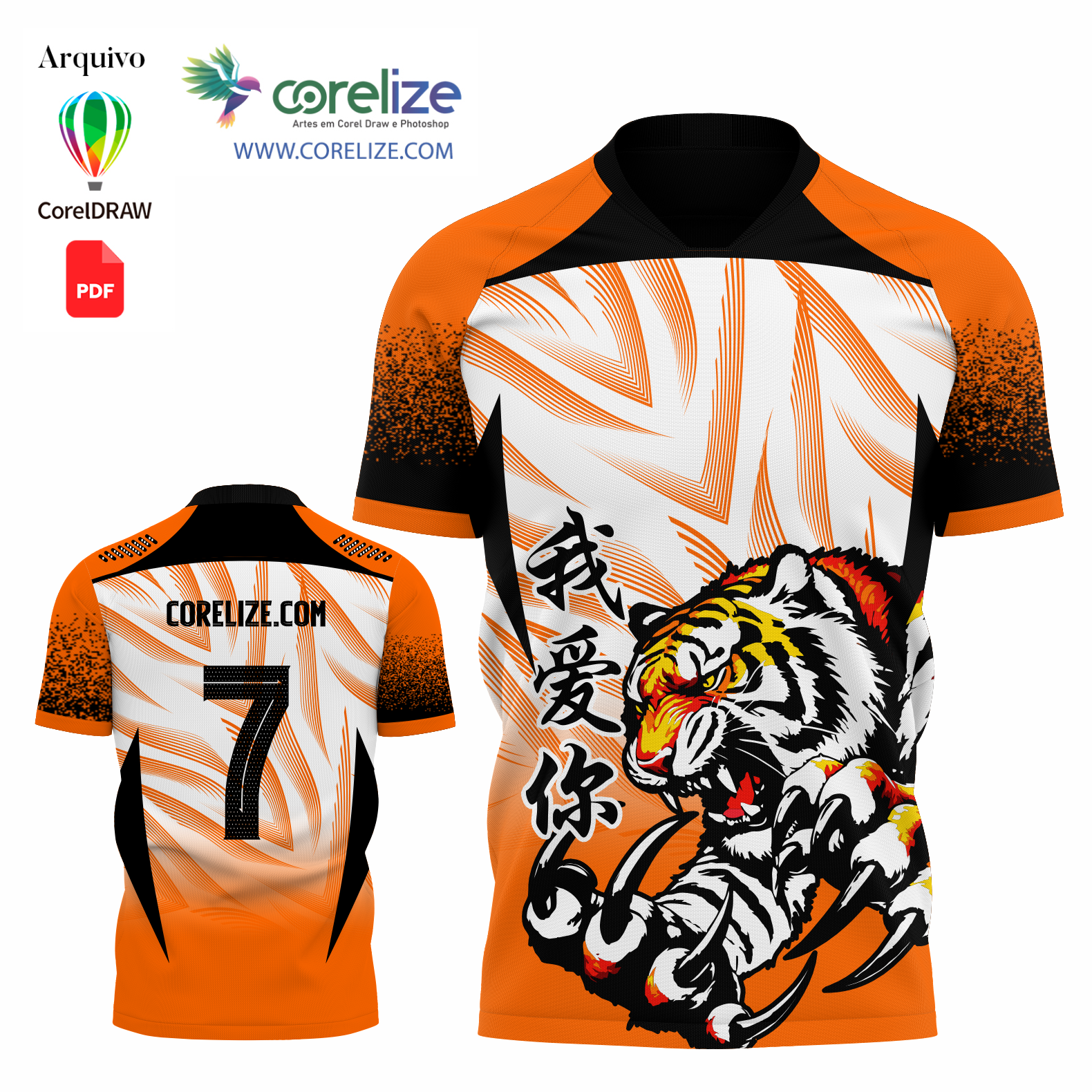 Arte Tigre Laranja futebol para sublimação de camiseta