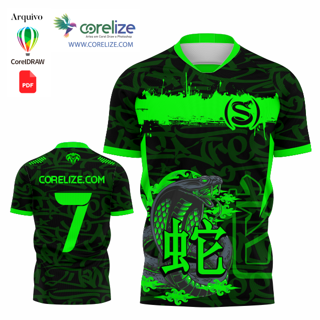 Arte Cobra verde Snake  trajado futebol para sublimação de camiseta
