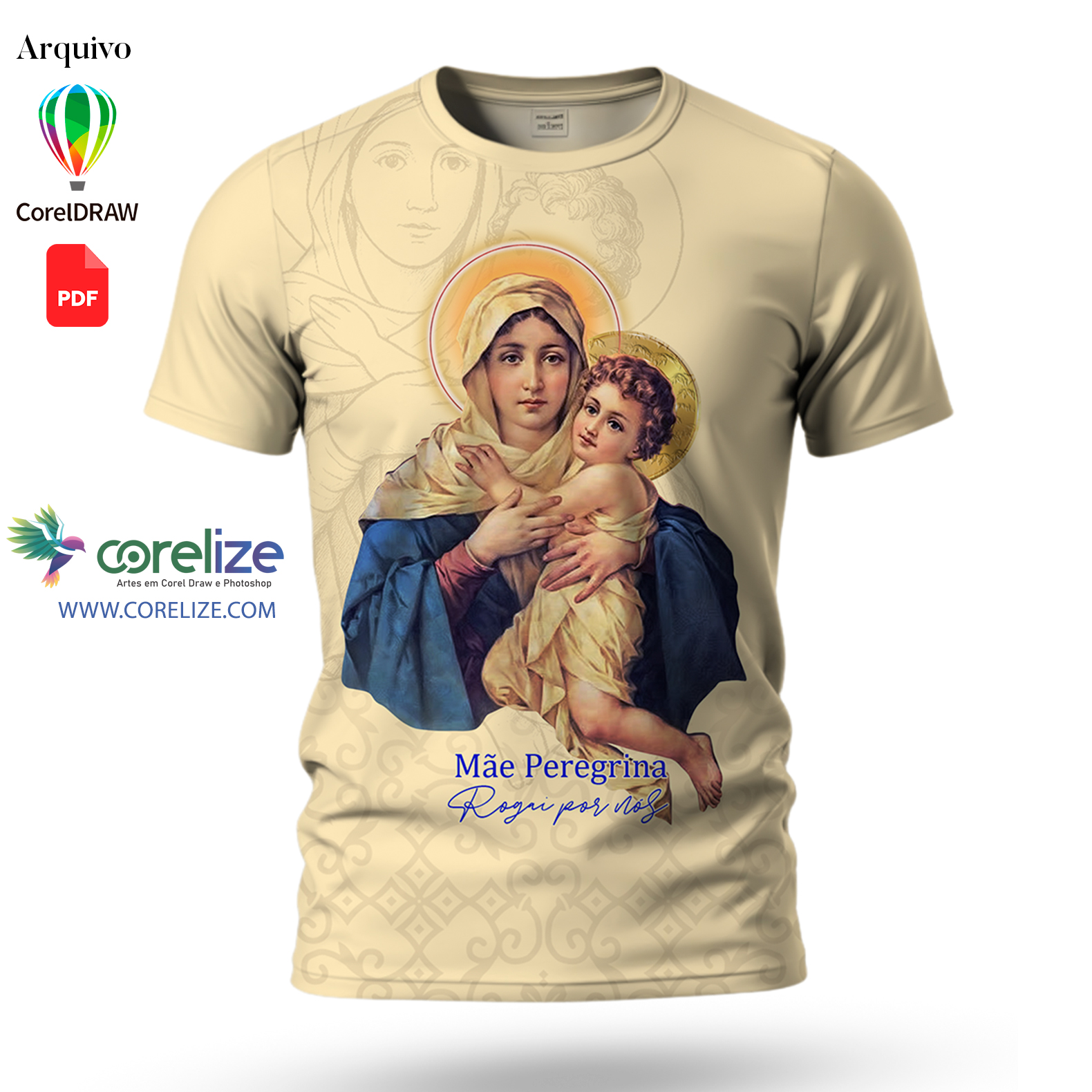 Arte Mãe Peregrina para sublimação de camiseta