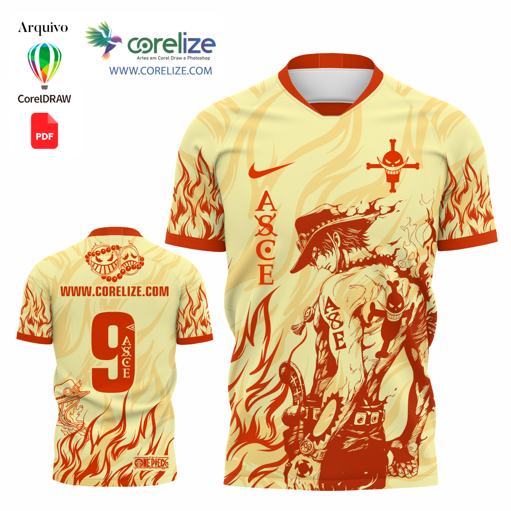 Arte Portgas D. Ace  One Piece futebol para sublimação de camiseta
