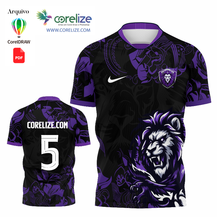 Arte Leão roxo futebol para sublimação de camiseta