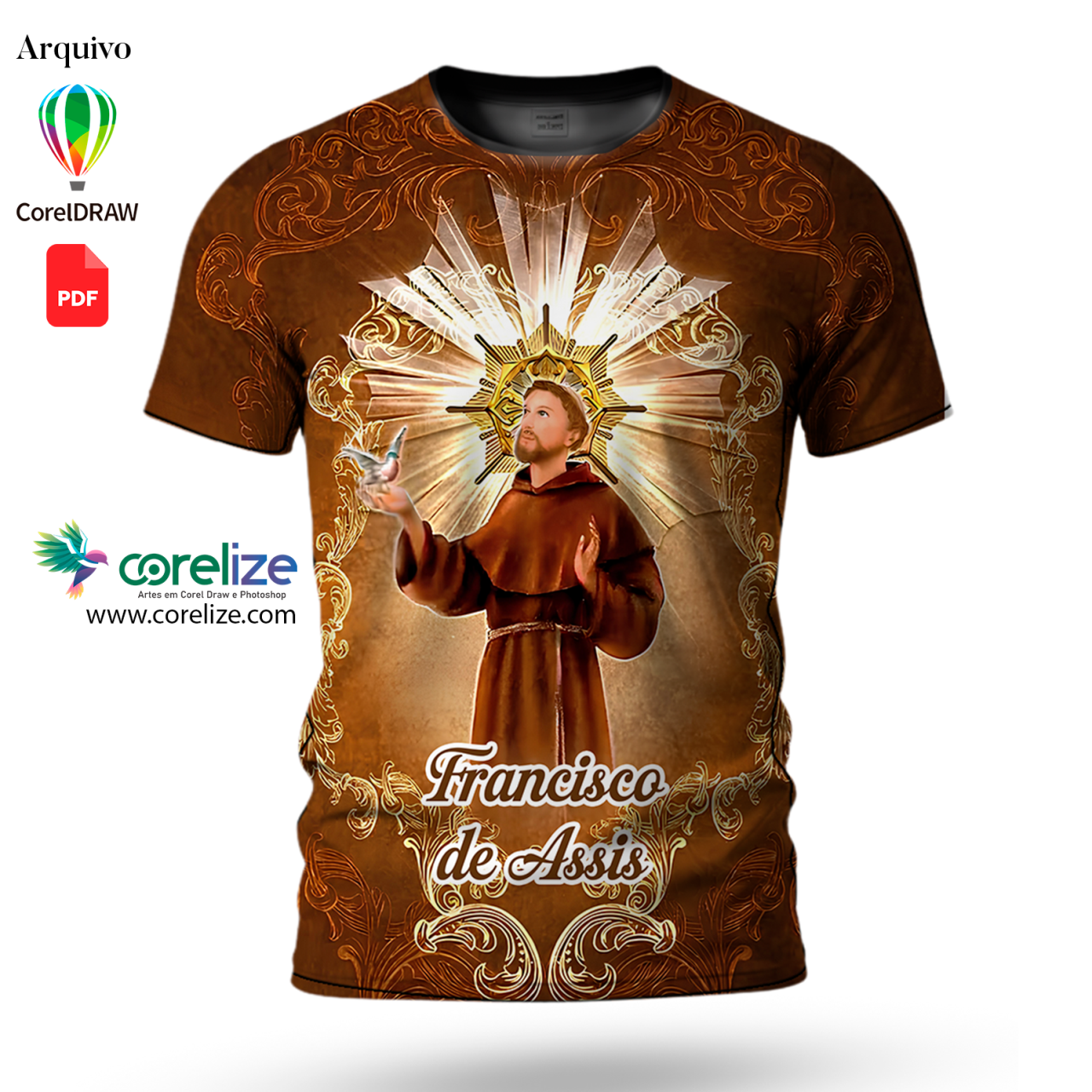 Arte São Francisco de Assis para sublimação de camiseta