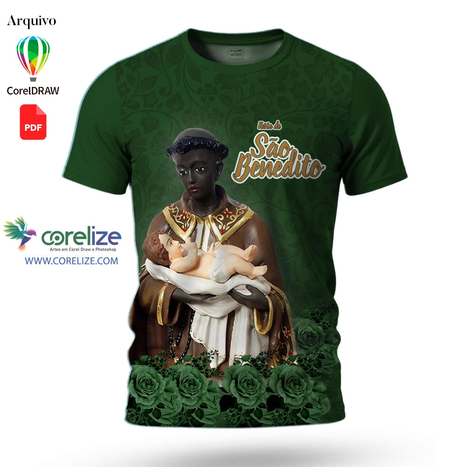 Arte São Benedito para sublimação de camiseta