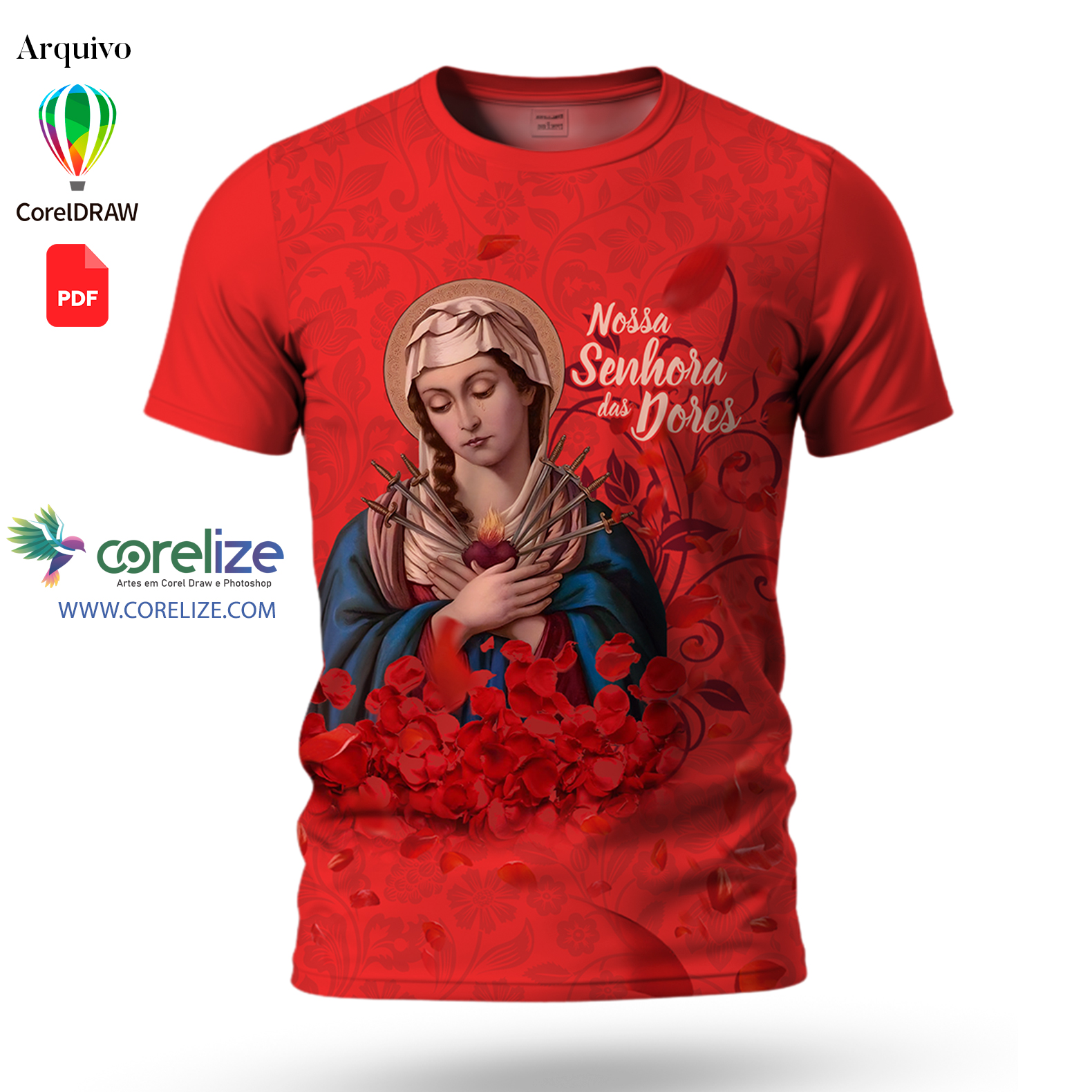 Arte Nossa Senhora das Dores 02 para sublimação de camiseta