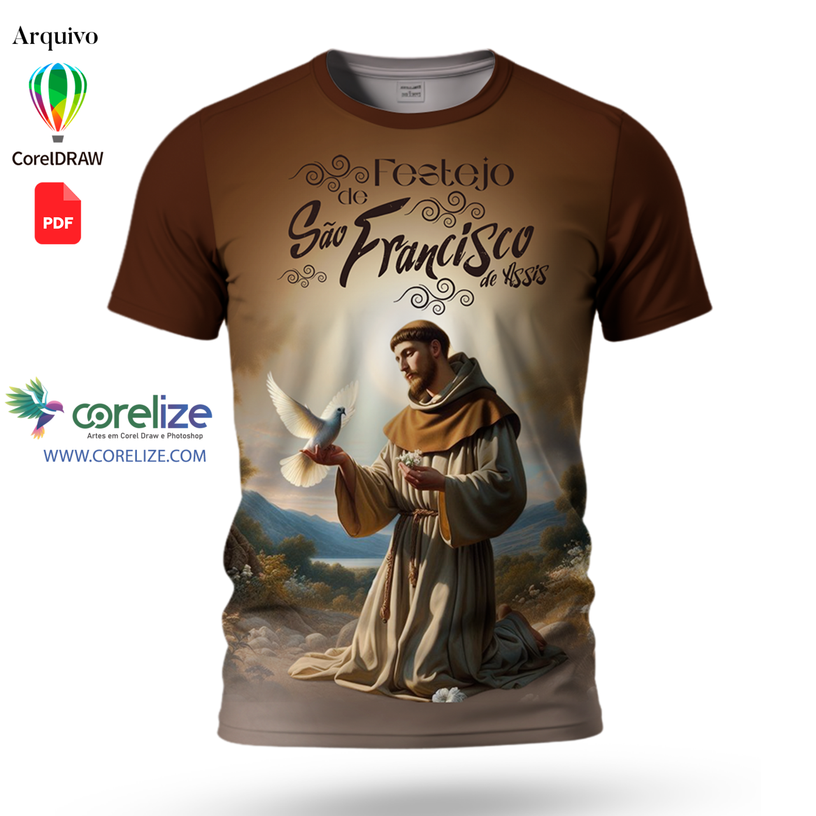 Arte São Francisco de Assis 06 para sublimação de camiseta