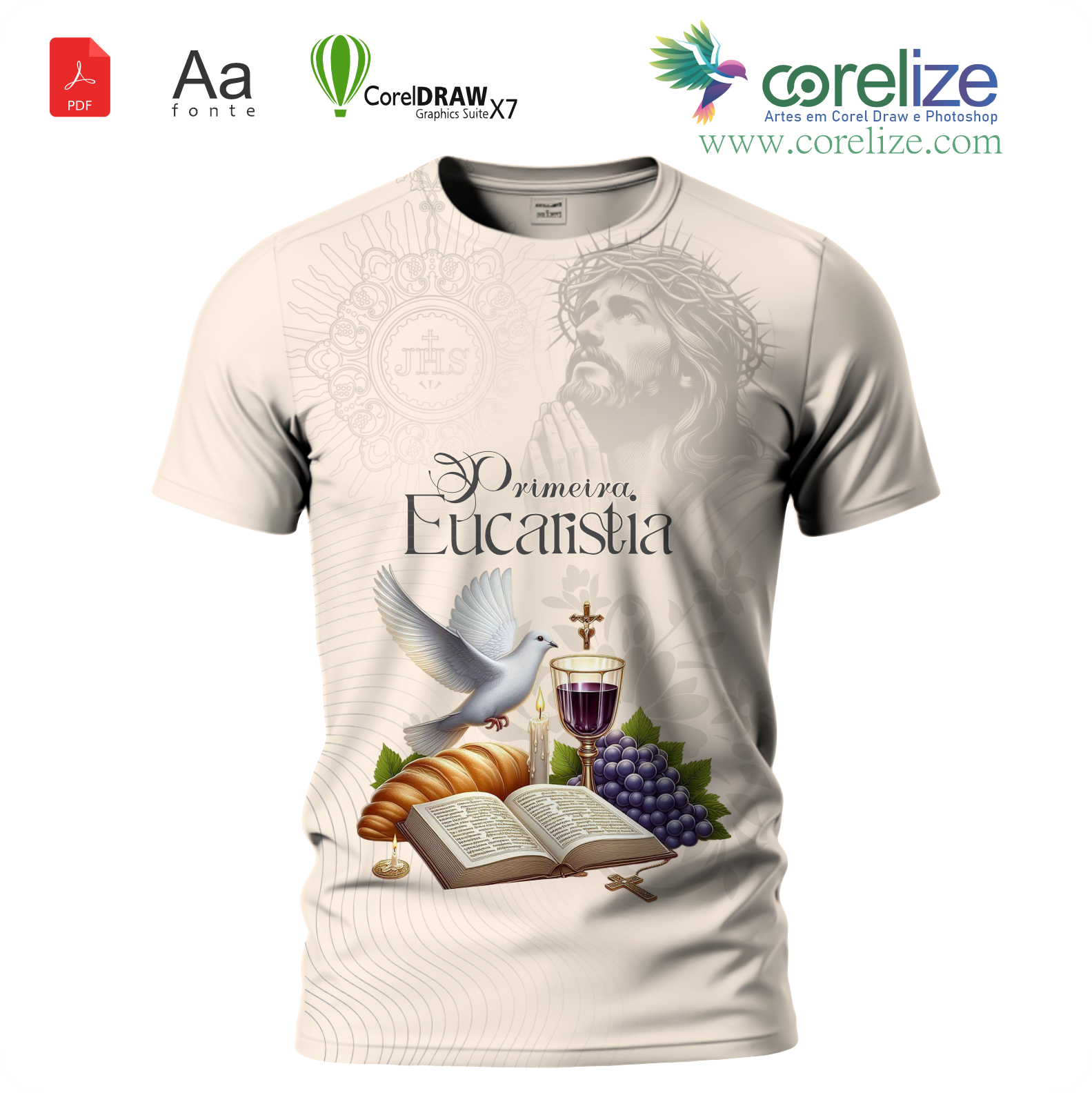 Arte Primeira Eucaristia 10 para sublimação de camiseta