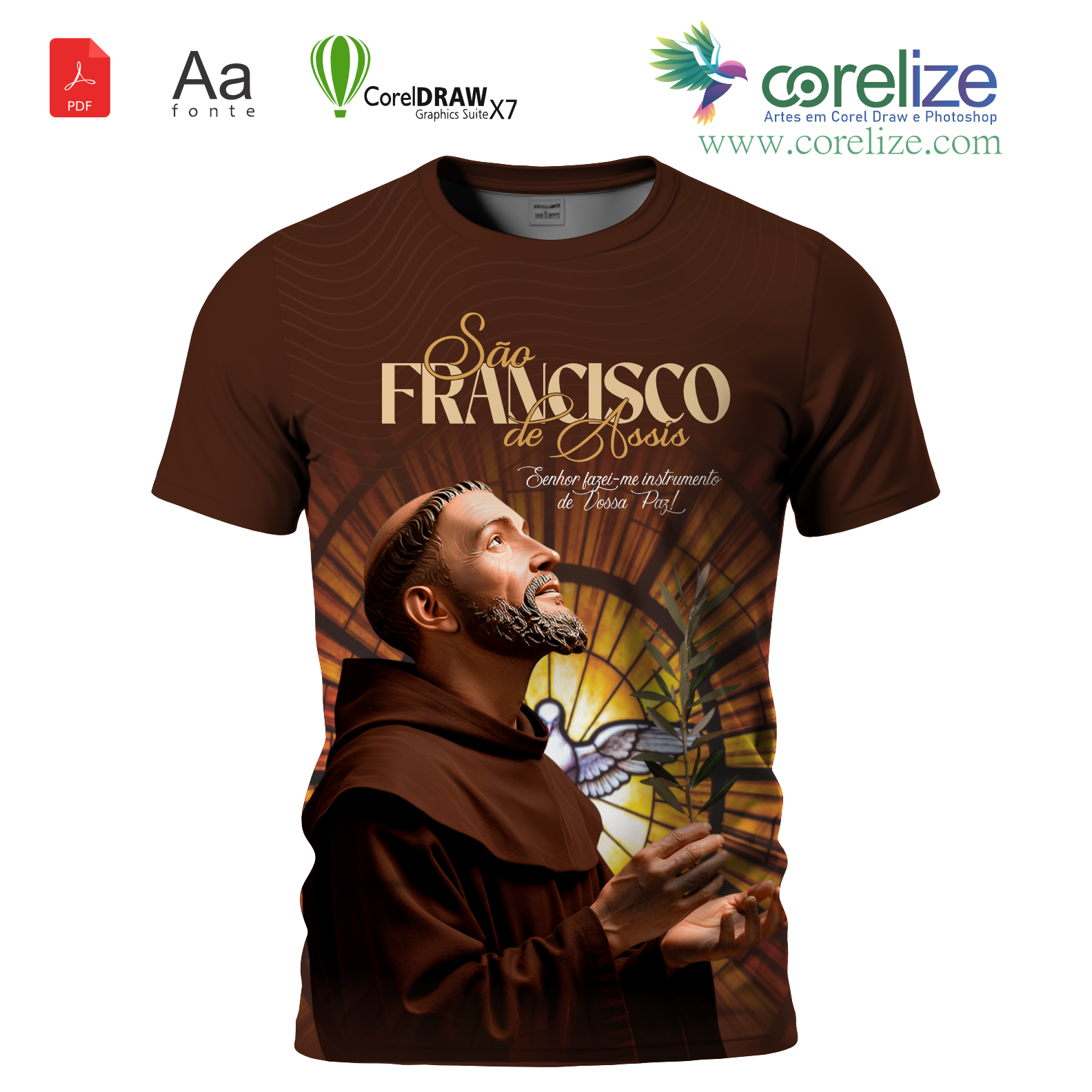 Arte São Francisco de Assis 08 para sublimação de camiseta
