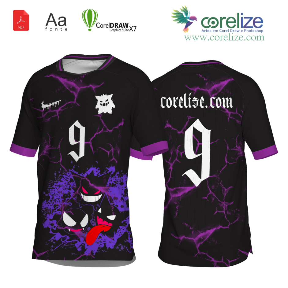 Arte Pokemon Fantasma futebol para sublimação de camiseta