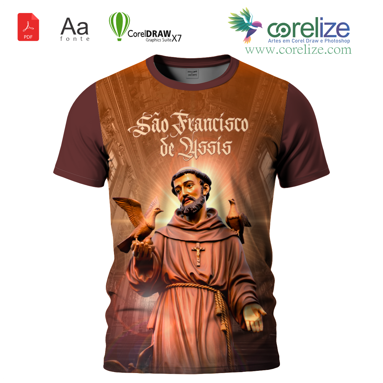 Arte São Francisco de Assis 09 para sublimação de camiseta