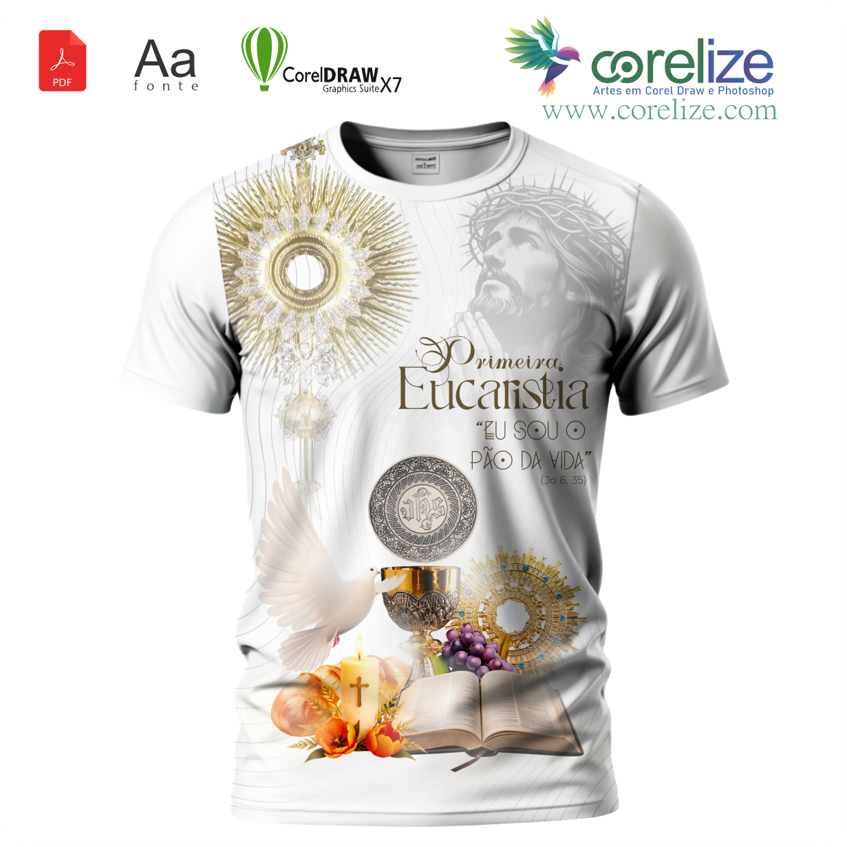 Arte Primeira Eucaristia 08 para sublimação de camiseta