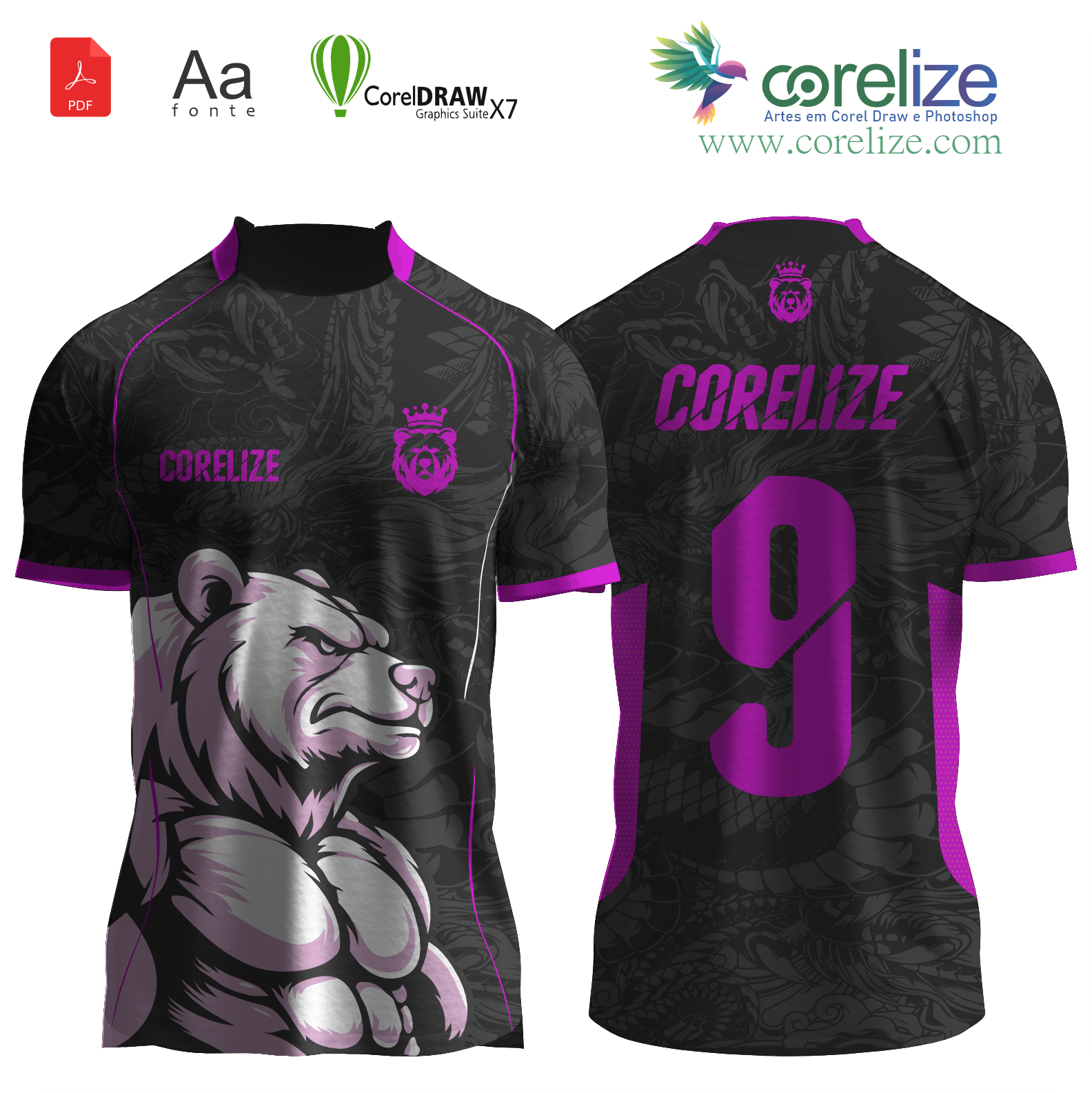 Arte Urso Polar Black Rose futebol para sublimação de camiseta