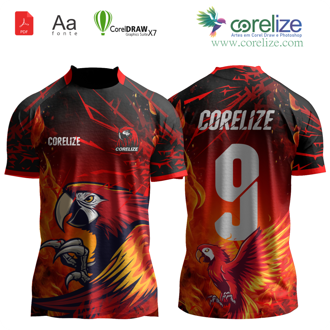 Arte Arara em Chamas para sublimação de camiseta