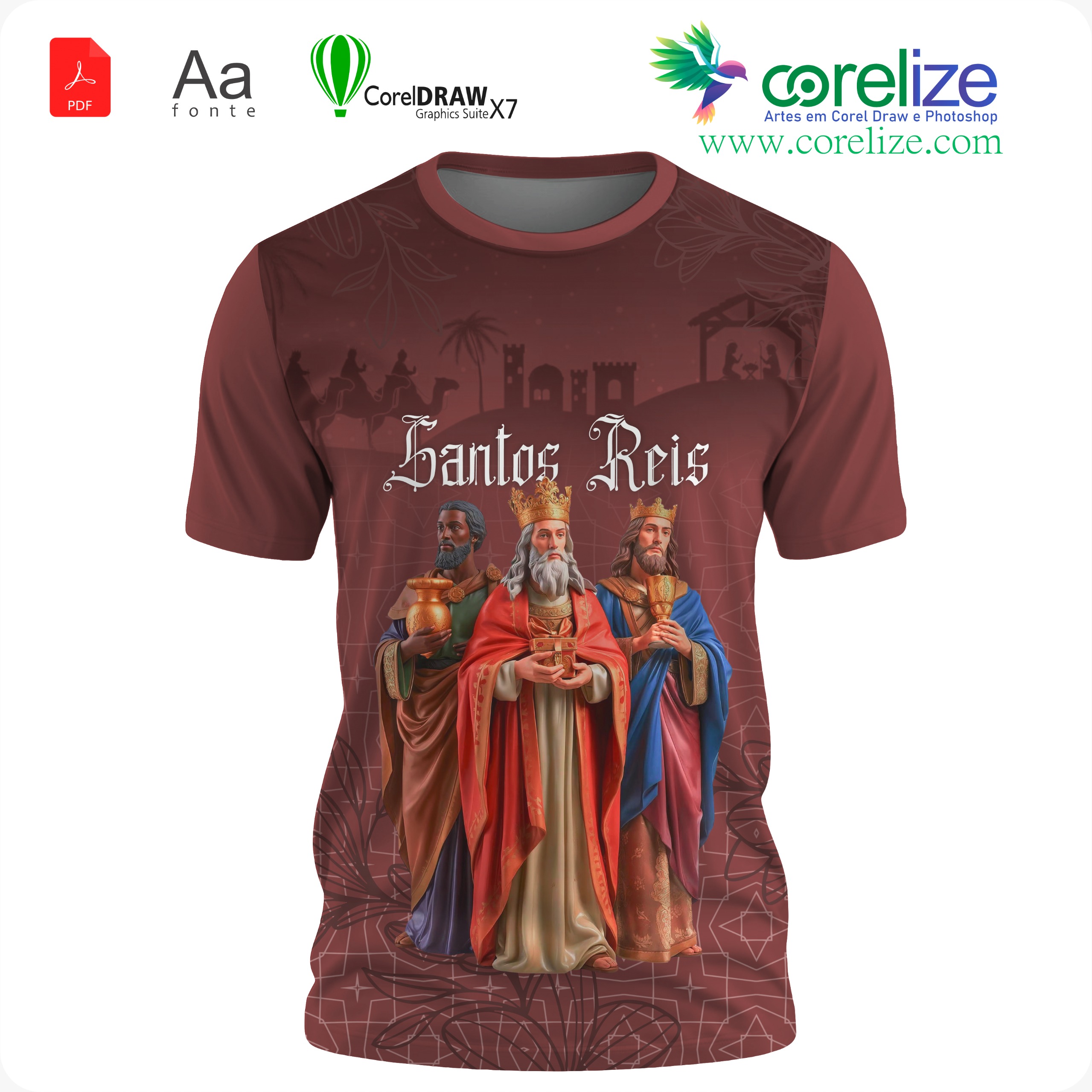 Arte: Arte Padroeiro Santos Reis 01 para sublimação de camiseta
