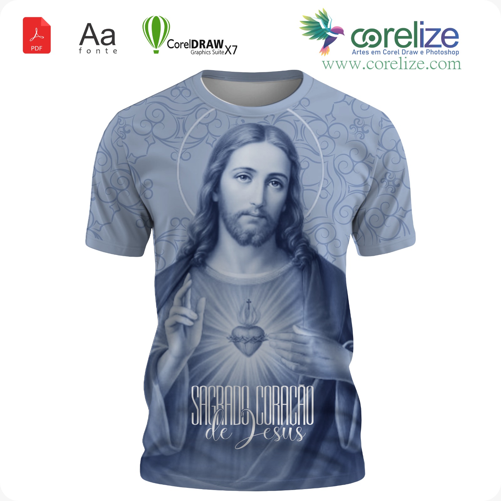 Arte: Arte 04 Sagrado Coração de Jesus para sublimação de camiseta
