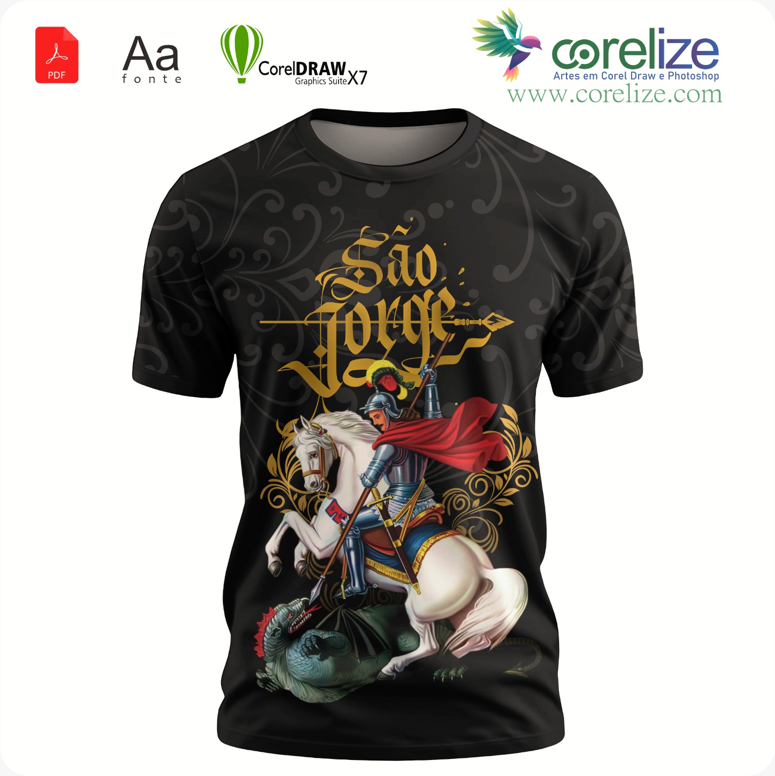 Arte: Arte 04 São Jorge para sublimação de camiseta