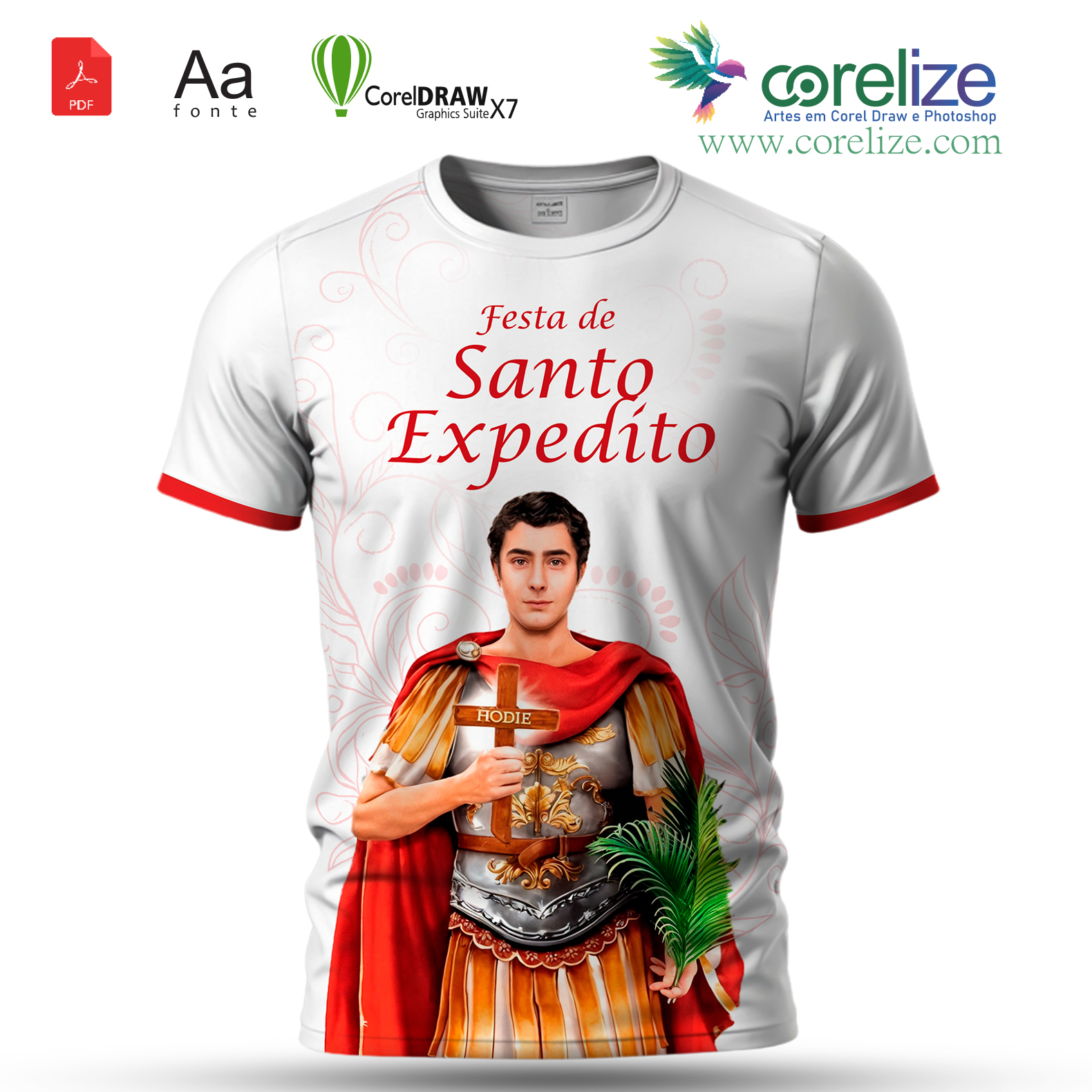 Arte: Arte Festejo de Santo Expedito para sublimação de camiseta