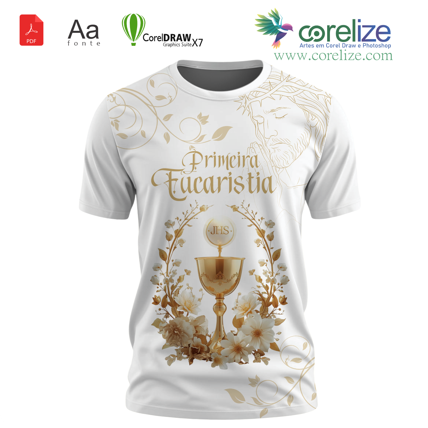 Arte Primeira Eucaristia 12  para sublimação de camiseta