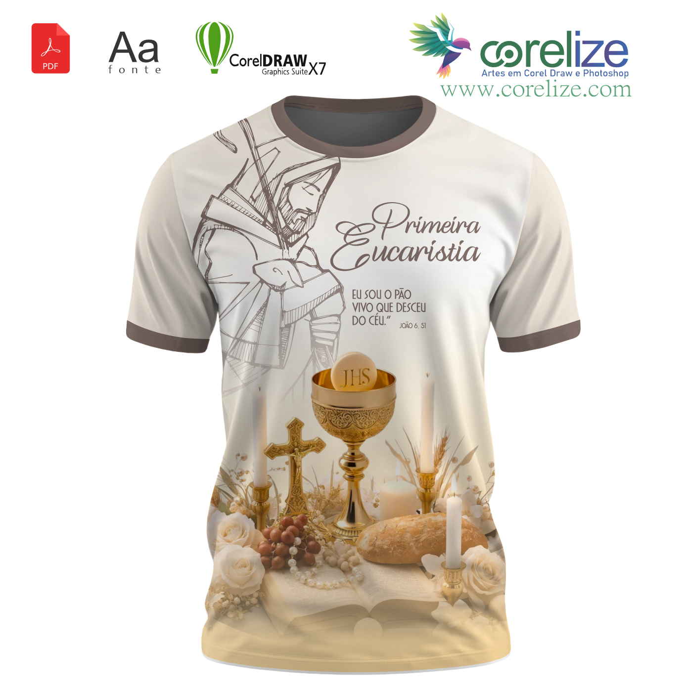 Arte Primeira Eucaristia 13  para sublimação de camiseta