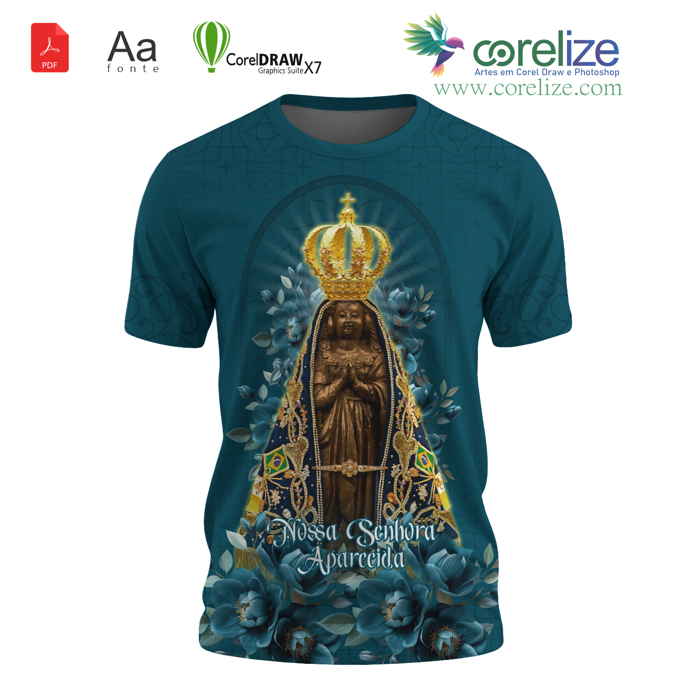 Arte Nossa Senhora Aparecida 13 para sublimação de camiseta