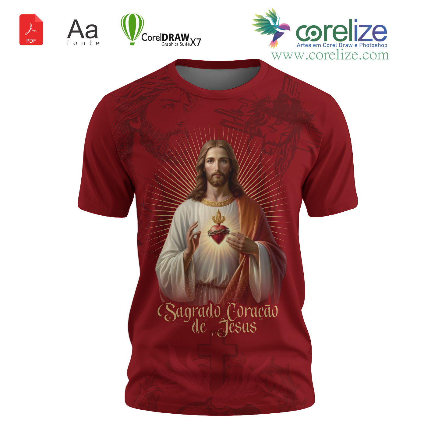 Arte 02 Sagrado Coração de Jesus para sublimação de camiseta