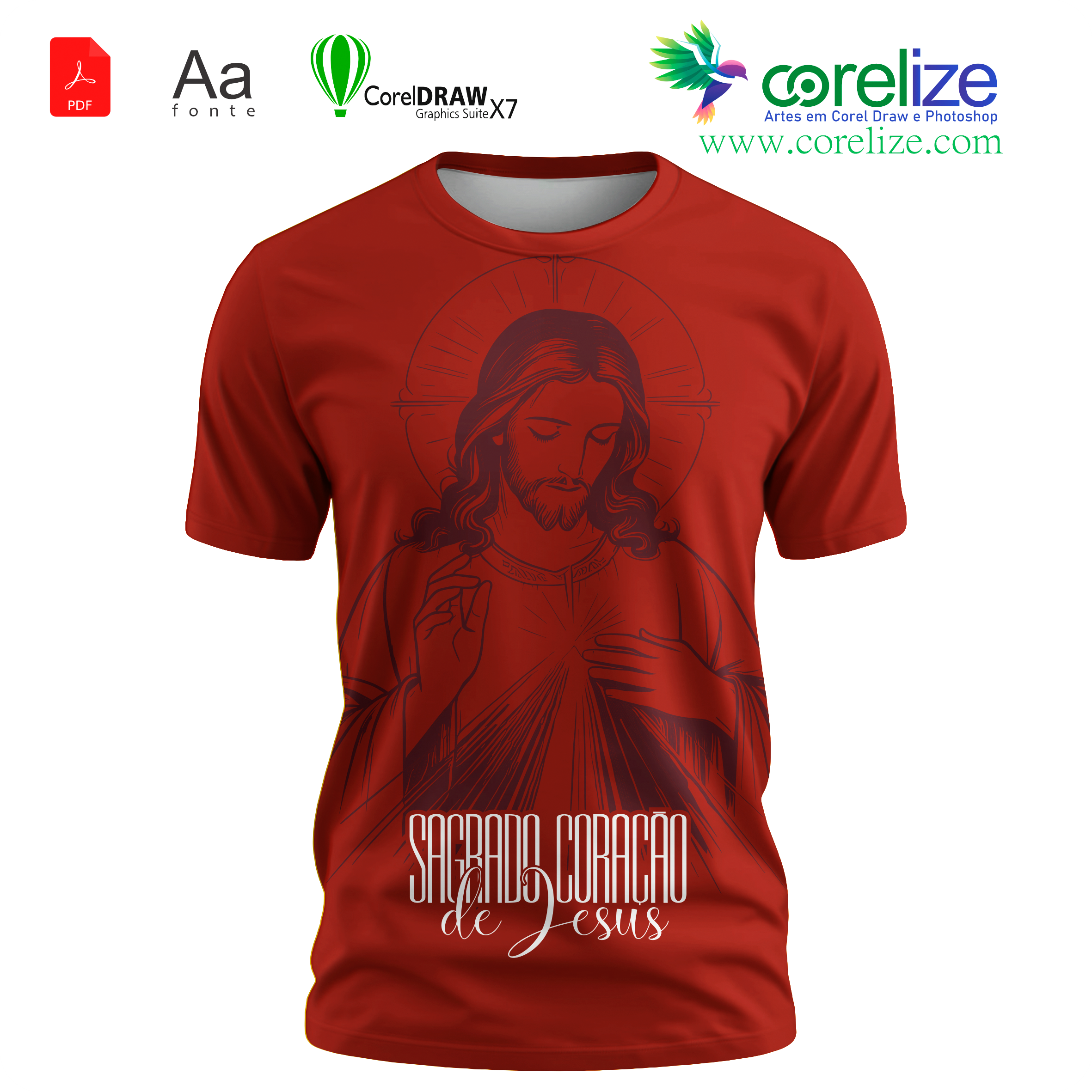 Arte: Arte 05 Sagrado Coração de Jesus para sublimação de camiseta